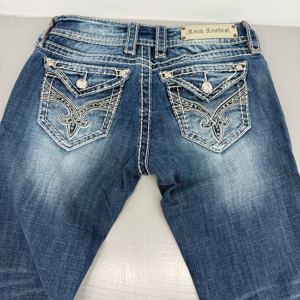 Rock Revival Jamie Easy Boot Jeans Women 26 Medium Wash Embellished Buckle 31x29